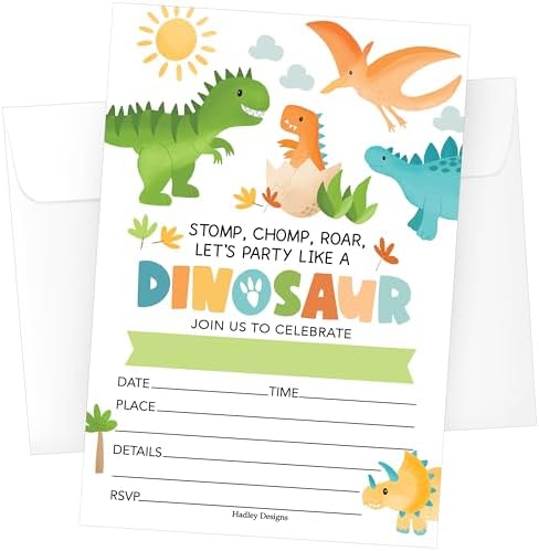 Hadley Designs Dinosaur Birthday Invitations 15-Pack 4x6