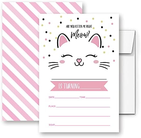 Kitty Cat Birthday Invitations Set of 20