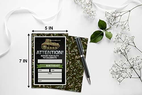 Camo Army Theme Birthday Invitations Set