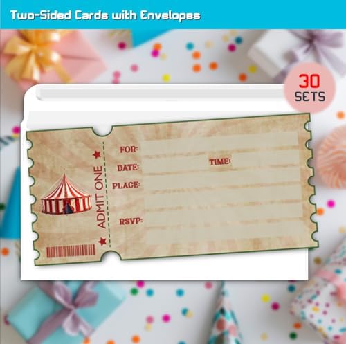 Carnival Circus Birthday Party Invitation Cards 30-Pack
