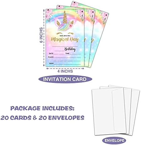 Magical Unicorn Birthday Invites 4x6 20pk with Envelopes