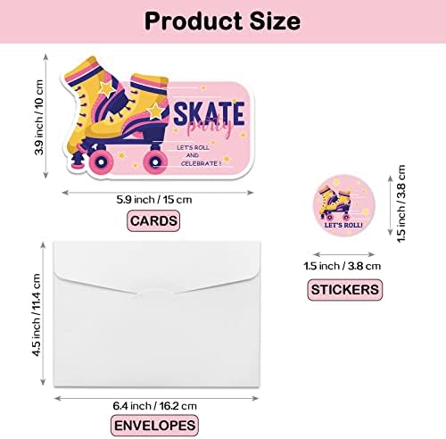 REWIDPARTY Skate Party Shaped Invitations Set of 15