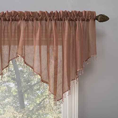 No 918 Erica Crushed Voile Ascot Beaded Sheer Curtain 3 Piece Set