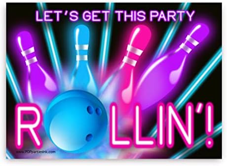 POP Parties Ink Glow Pink Bowling Party Invitations - 20 Pieces