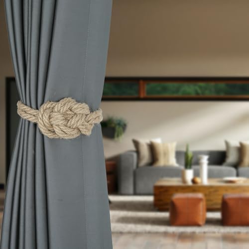 4 Pack Natural Jute Magnetic Curtain Holdbacks