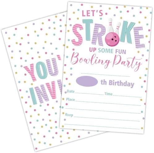 GaNiao Bowling Birthday Party Invites 20 Pcs with Envelopes