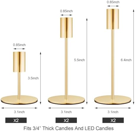 Set of 6 French Gold Taper Candle Holders