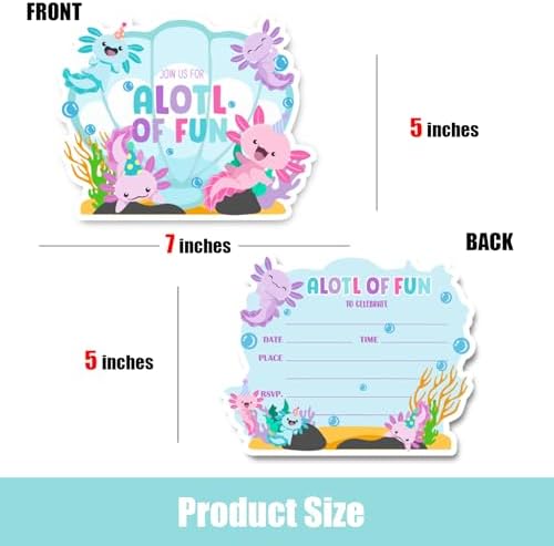Axolotl Birthday Invitations with Envelopes 30Pcs
