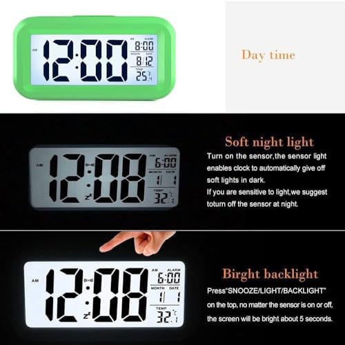 KAIJIELY LCD Digital Alarm Clock with Temperature Display Green