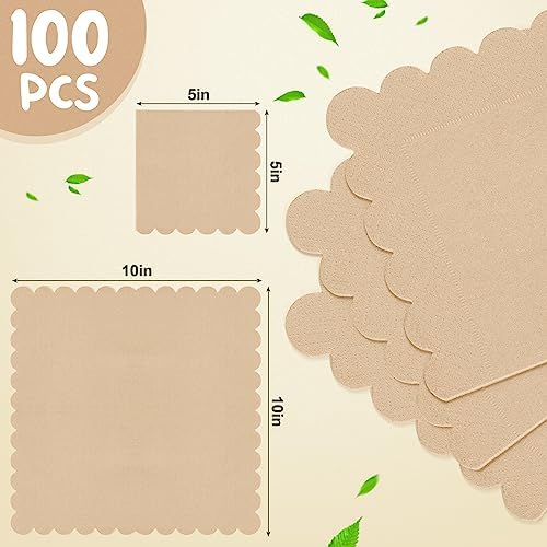 Fuutreo 100 Pcs Scalloped Kraft Napkins