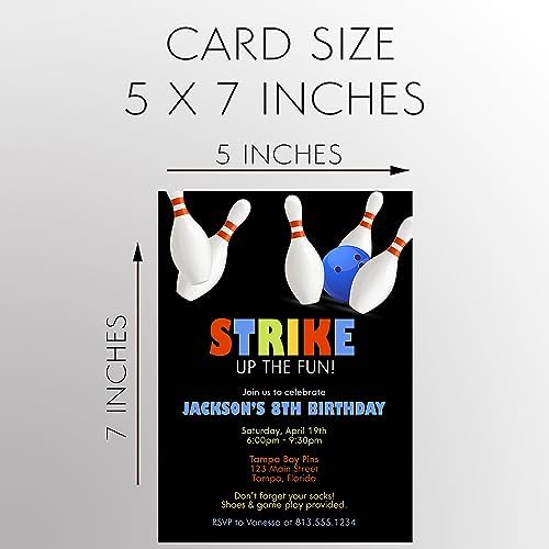 Personalized Bowling Party Invites Boy Birthday 12 Count