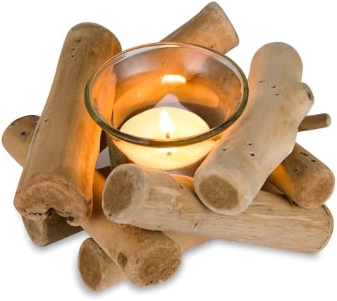 Sziqiqi Handmade Wooden Tea Light Candle Holder with Glass Cup