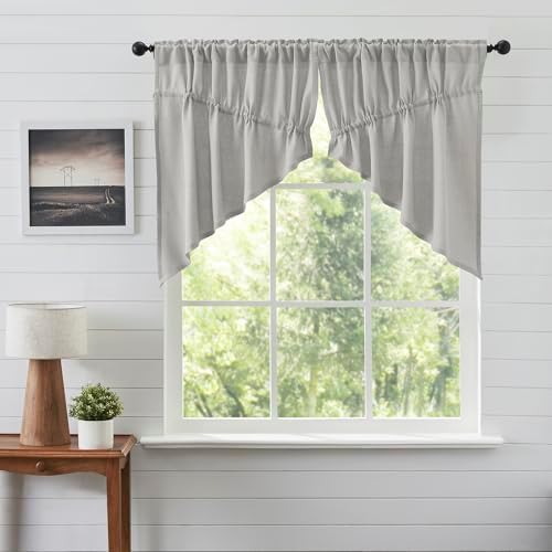 VHC Brands Burlap Dove Grey Farmhouse Curtains Set of 2 36x36x18