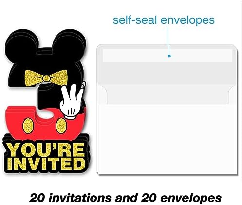 Mouse Boy 3rd Birthday Invitations Black Red Glitter 20 Pack