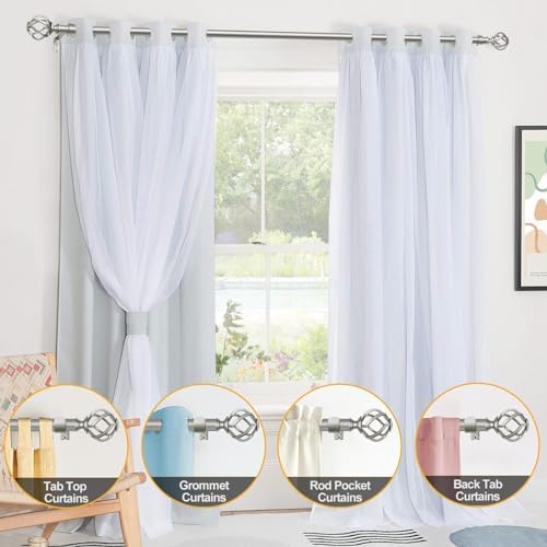 USFOOK Antique Silver Curtain Rod 32-58 Inches