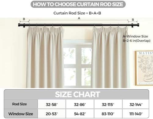 Kamanina Black Curtain Rod 32-144 Inch Heavy Duty Single Rod