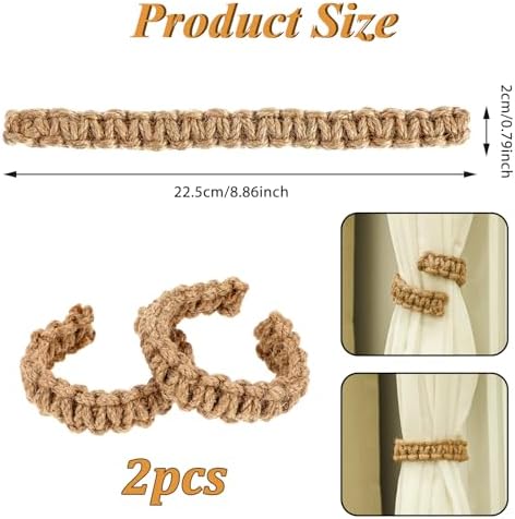 Boho Braided Curtain Tiebacks 2 Pack Flexible Rope Holdbacks