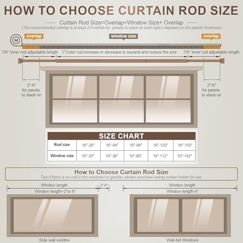Modern Antique Brown Adjustable Curtain Rods for Windows 66-120 Inches