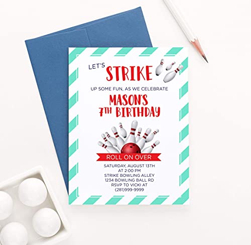 Bowling Birthday Invitations Customizable Envelope Colors