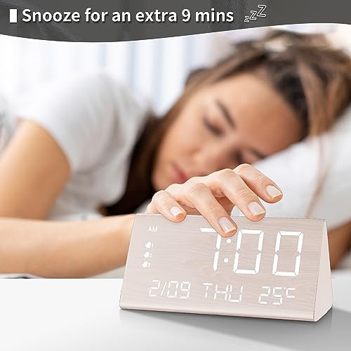 JALL Digital Alarm Clock with Wooden Design