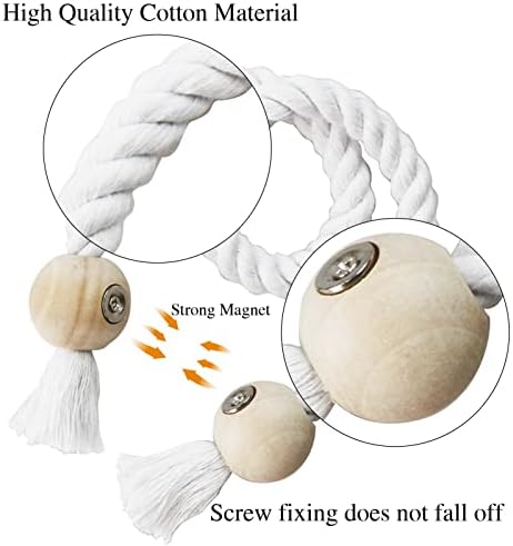 4 Pack White Magnetic Curtain Tiebacks with Wooden Buckle