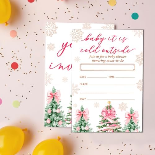 Winter Baby Shower Party Invitations Set of 20 Pink Christmas