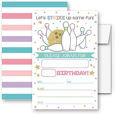 Bowling Birthday Invitation Cards Set of 20