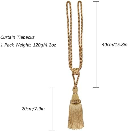 BEL AVENIR 2 Pack Gold Curtain Tiebacks with Tassels