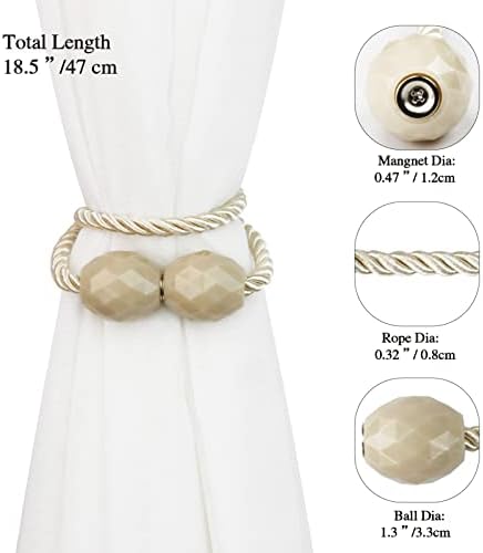 Porlau Strong Magnetic Curtain Holdbacks Beige 6 Pack