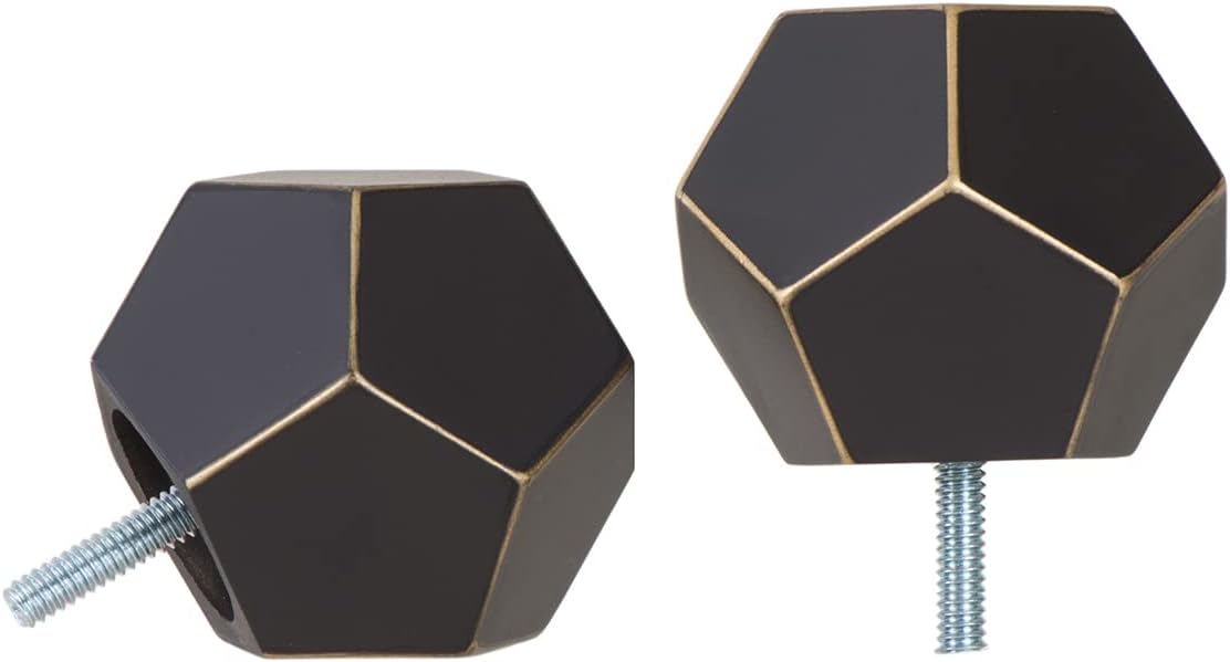 Ivilon Faceted Hexagonal Finials for Curtain Rods 1 Inch Diameter Antique Black