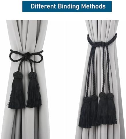 Porlau Black Tassel Curtain Tiebacks 2pack