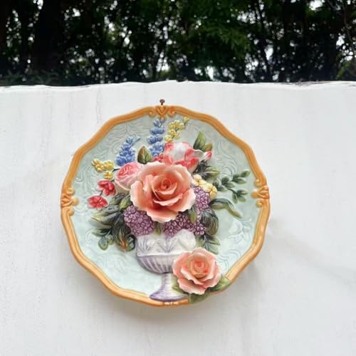 Ceramic Decorative Plate with 3D Red Rose Design - 8 Inch