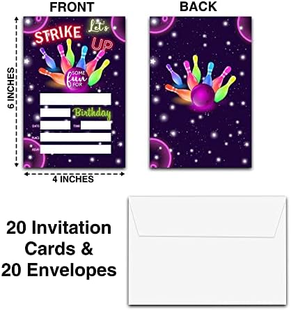 DETIHO 4x6 Bowling Birthday Invitation Cards - 20 Sets