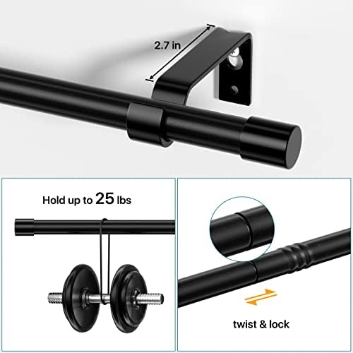 Black Curtain Rod 2 Pack 28-48 Inch Adjustable Metal Rod Set