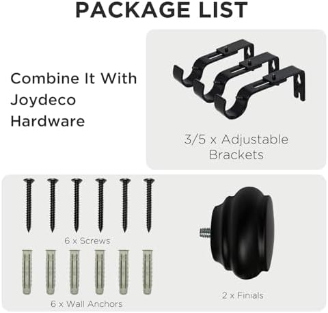 Joydeco Black Curtain Rod 32-88 Inch Adjustable Single Rod for Windows