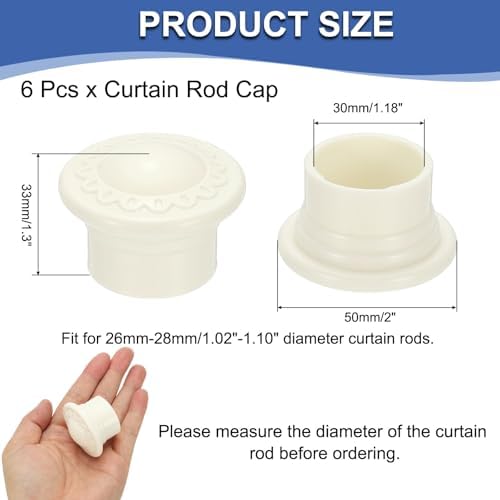 Ucell Curtain Rod Ends 6Pcs Plastic Finials for 26-28mm Rods