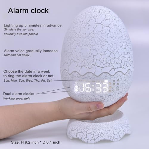 Dinosaur Egg Kids Alarm Clock with Night Light and Lullaby