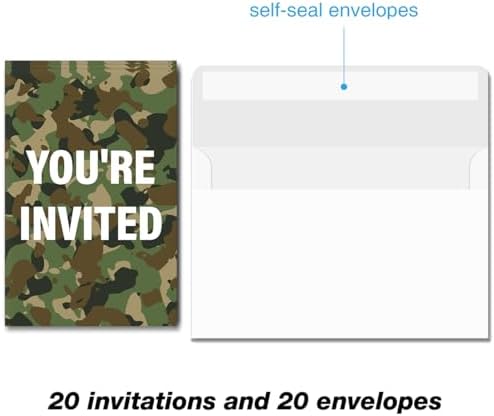 Soiceu Army Birthday Invitations Set of 20 with Envelopes