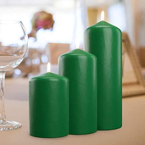 Bask Cone Top Pillar Candles Set of 3 Green