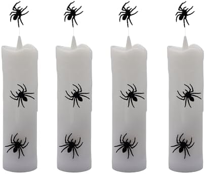 Lumabase Battery Operated Hanging Pillar Candles with Spiders Set of 4