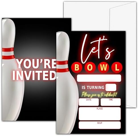 Bowling Birthday Invites for Boys Girls 20 Set