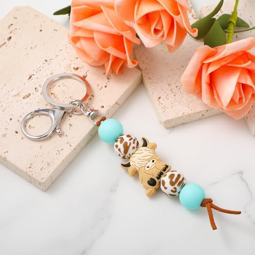 Cute Cow Keychain with Beads and Clip