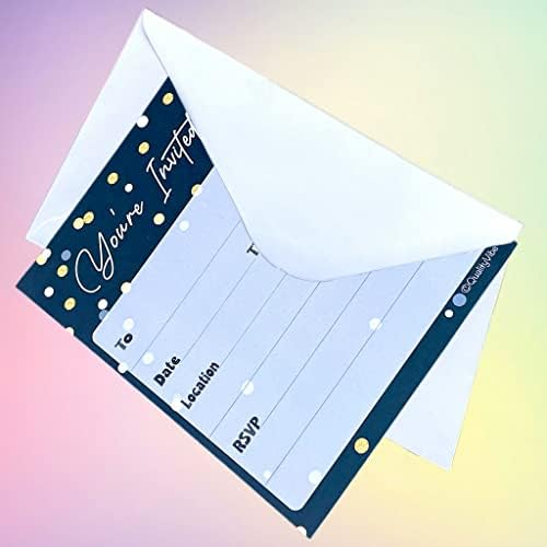 QualityVibe 25 Black Gold Invitations With Envelopes