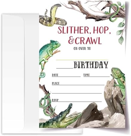 Reptile Birthday Invitations with Envelopes Pack of 20