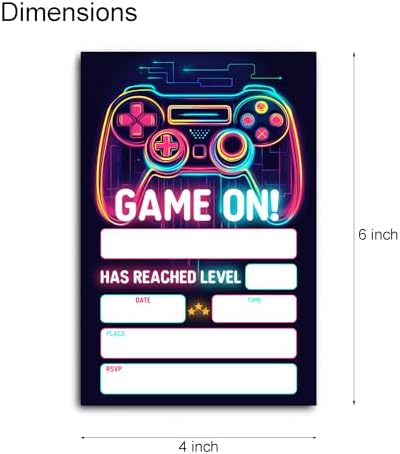 Neon Video Game Birthday Party Invitation Cards Double-Sided 30-Pack with Envelopes