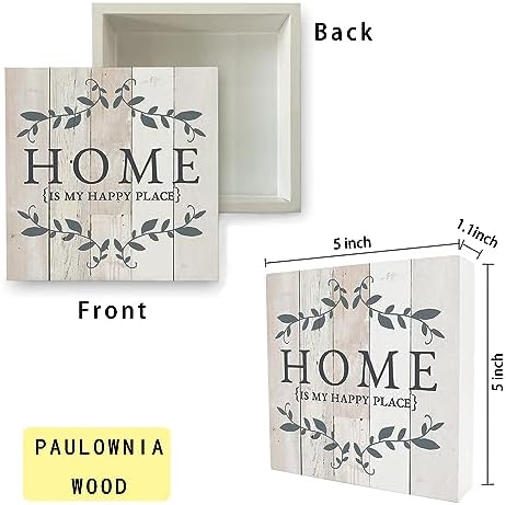 Knibeo Home Sign My Happy Place Wooden Plaque 5x5 Inch