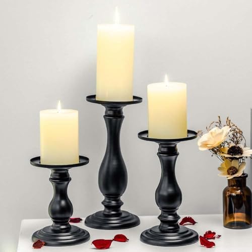 Set of 3 Matte Black Candle Holders for Decor