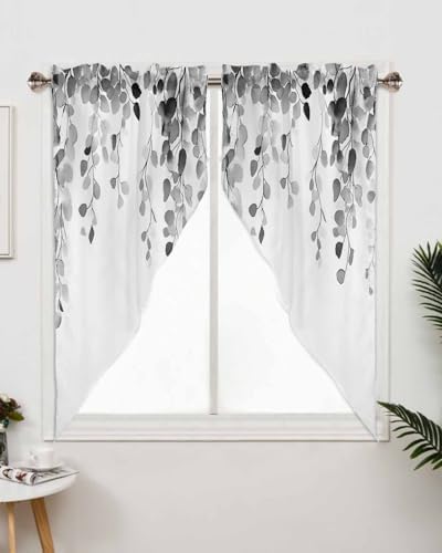 Grey Eucalyptus Leaves Window Valance with 2 Panels 36x45 Inches