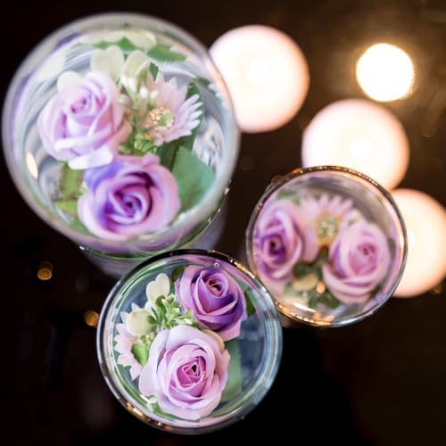 Purple Artificial Rose Vase Fillers with Floating Candles