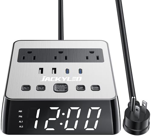 JACKYLED Alarm Clock with 48A USB Ports and Surge Protection